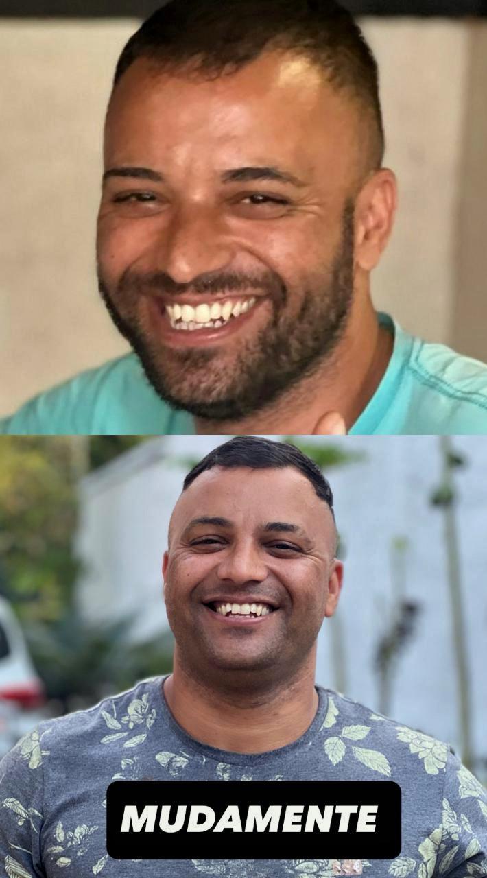 Montagem com dois retratos sorridentes e a palavra Muda Mente.